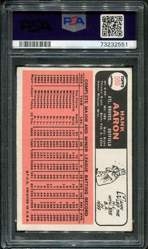 1966 Topps 500 Hank Aaron PSA 4 HOF 73232551 All Star Cards Inc