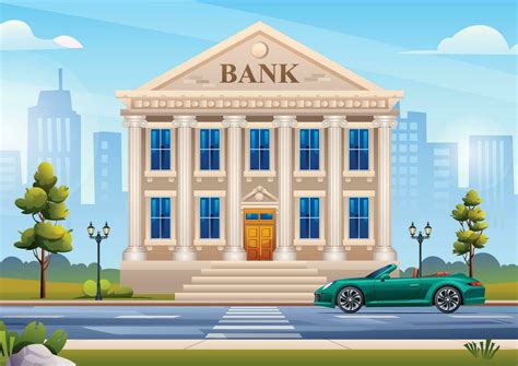 bank building  car  city landscape background vector cartoon