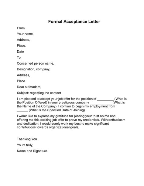 Official Acceptance Letter Sample Pdf Template