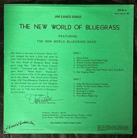 Jim Eanes The New World Of Bluegrass Lp Jolly Ex Ebay