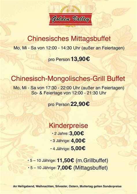 Speisekarte von Golden Valley ehem Mengu Buffet restaurant Münster