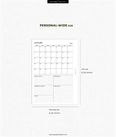 2024 Monthly Planner Printable Insert For Personal Wide Planner One