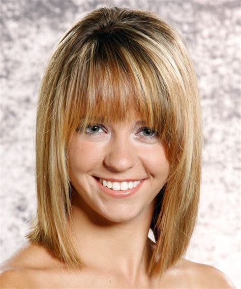 Medium Straight Dark Blonde Bob Haircut With Layered Bangs
