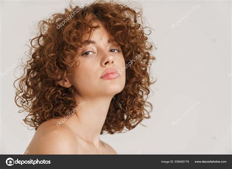 Half Naked Ginger Woman Posing Looking Camera Isolated White Background Stock Photo By