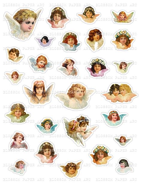 Printable Stickers Vintage Angels Digital Download Collage Etsy