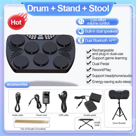 Minsine Multifunction Portable Electronic Drum Set 7 Velocity Sensitive