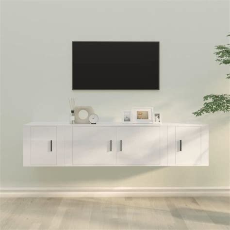 Dioche Ensemble De Meubles Tv Pcs Blanc Brillant Bois D Ing Nierie