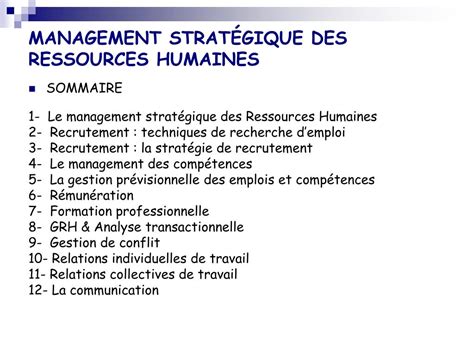 PPT MANAGEMENT STRATEGIQUE DES RESSOURCES HUMAINES PowerPoint