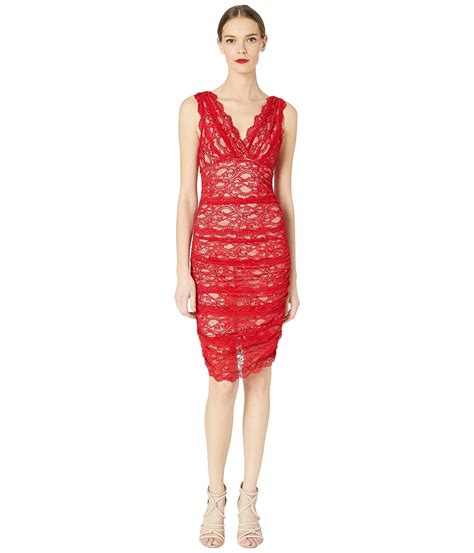 Nicole Miller Evelin Stretch Lace Ruched Dress In Red Lyst