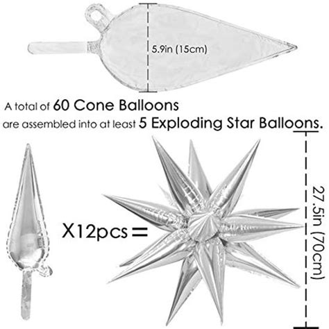 GetUSCart 60 Pcs Silver Explosion Star Balloons Foil Cone Mylar