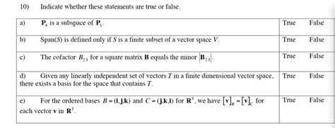 Solved 10 Indicate Whether These Statements Are True Or Chegg