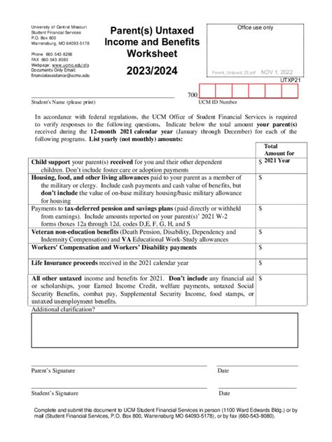 Fillable Online Student Untaxed Income And Benefits Worksheet Fax Email