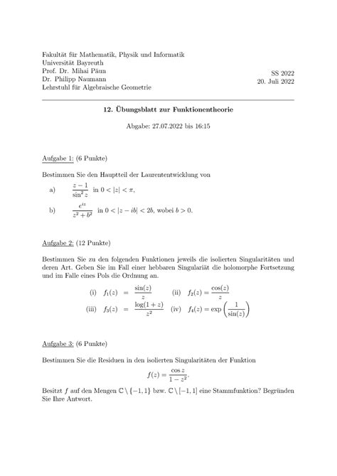 Blatt Sose Fakult At F Ur Mathematik Physik Und