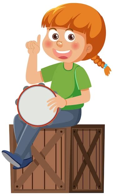 Premium Vector A Girl Playing Tambourine