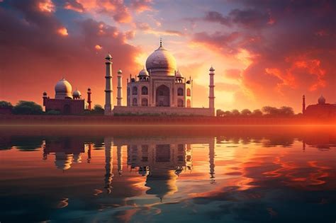 Premium Ai Image Ethereal Dawn At Taj Mahal Mughal Eras Pinnacle