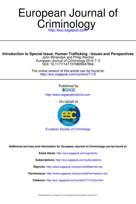 Pdf Introduction To Special Issue Human Trafficking Issues And