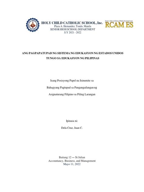 Halimbawa Ng Posisyong Papel Pdf
