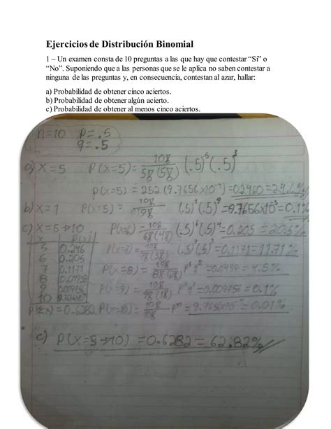 Ejercicio de distribución binomial PDF