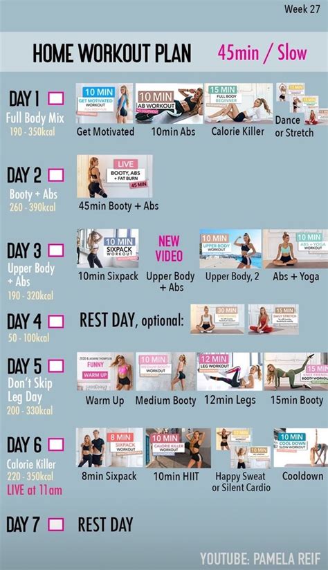 Pamela Reif Workout Plan Week Min Slow Workout Plan At