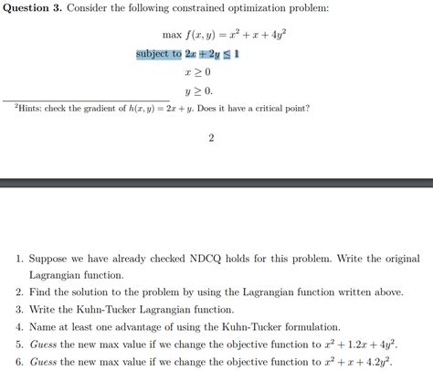 Solved Question Consider The Following Constrained Chegg