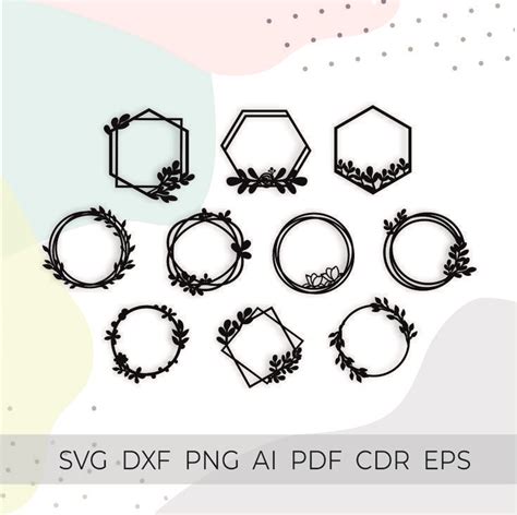 Geometric Frames Svg Wreath Frame Svg Leaf Frames Svg Frames Bundle