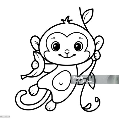 Monyet Dengan Halaman Mewarnai Pisang Ilustrasi Vektor Kartun Ilustrasi ...