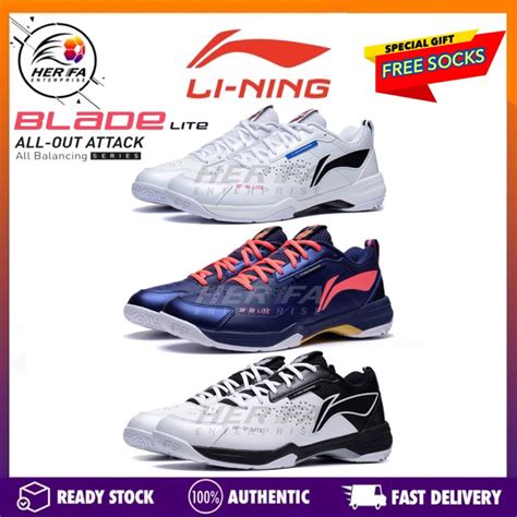 Free Socks Li Ning Blade Df 01 Lite Professional Badminton Shoes Kasut Badminton Lining 刀锋