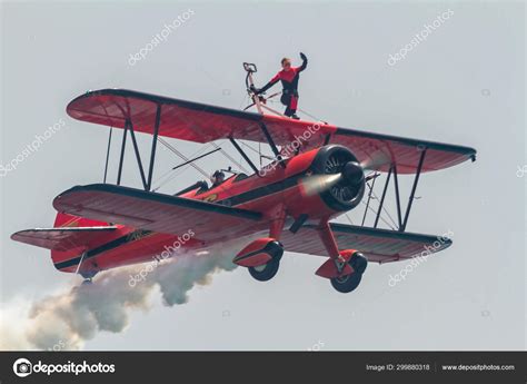 Wingwalker Danielle On The Aircraft Boeing Stearman Stock Editorial