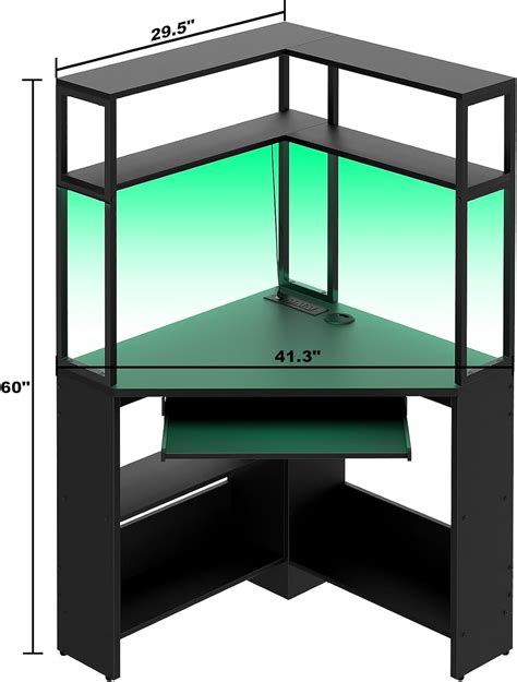 Homieasy Corner Desk With Hutch Led Light Outlets Keyboard Tray