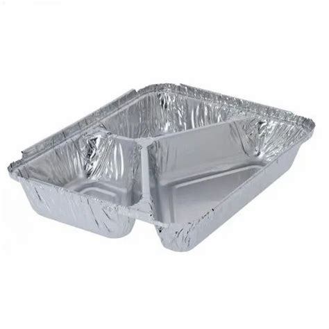 Silver Rectangular 3 Compartment Aluminium Foil Container For Event