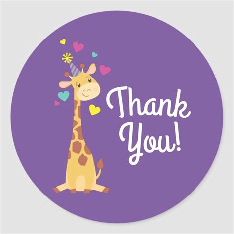 Giraffe Kids Birthday Party Cute Thank You Classic Round Sticker