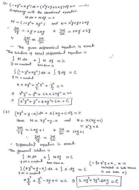 [solved] Subject Test For Exactness And Solve If Exact 1 1 Y 2 Xy