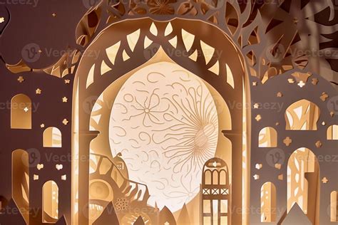 Islamic Ramadan Background In Papercut Style Eid Al Fir Paper Craft