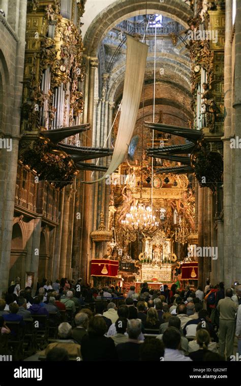 Nave And Altar At Santiago De Compostela Cathedral An Enormous