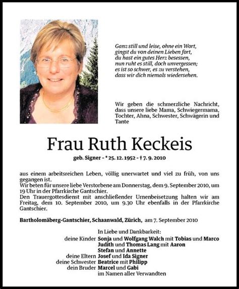 Todesanzeigen Von Ruth Keckeis Todesanzeigen Vorarlberger Nachrichten