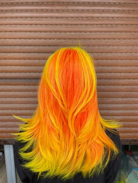 Orange And Yellow Hair In 2023 Orange Hair Dye Neon Hair Color Neon Hair