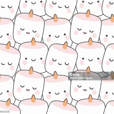 Marshmallow Cute Face Character Seamless Pattern Stock Illustration