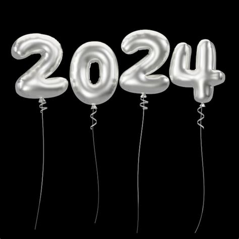 Premium Photo | Happy new year 2024 metallic silver foil balloons 3d ...