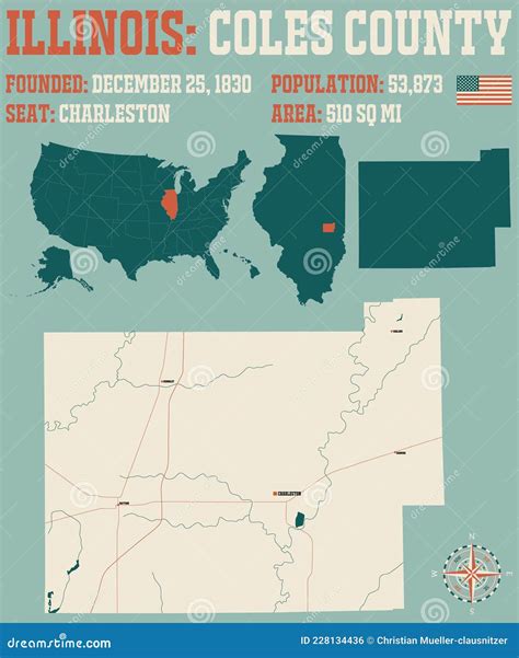 Map of Coles County in Illinois Stock Vector - Illustration of citizens, city: 228134436