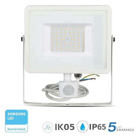 V TAC Samsung Naświetlacz halogen LED 50W Czujnik Ruchu Biały VT 50