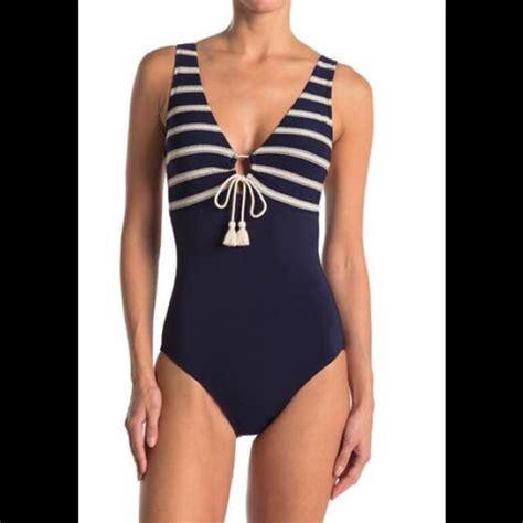 Robin Piccone Abi Plunge Neck One Piece Swimsuit Gem