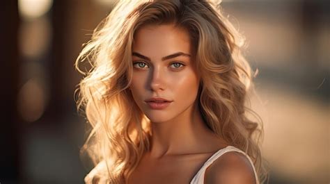 Premium AI Image Natural Beautiful Blonde Woman With The Sun Gently