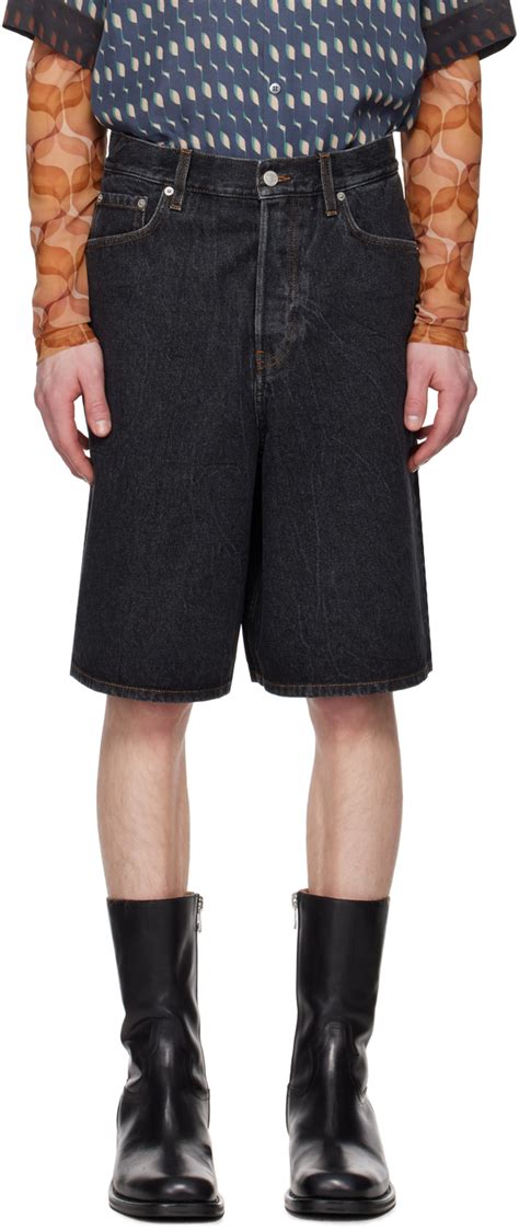 Dries Van Noten Black Faded Denim Shorts SSENSE