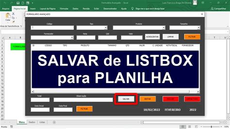 Formulário AVANÇADO no Excel Salvar Dados de Listbox VBA para