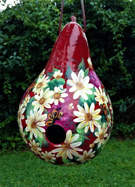 Painted Daisy Gourd Bird House Hand Painted Gourds Flower Crafts