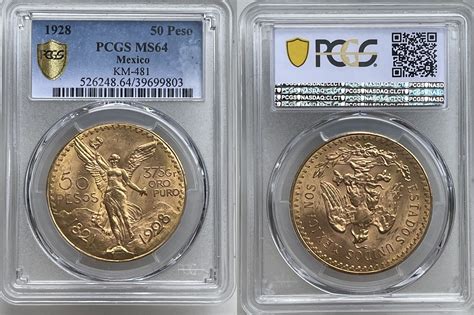 Mexico Centenario 1928 Gold Coin 50 Pesos PCGS MS64 MA Shops