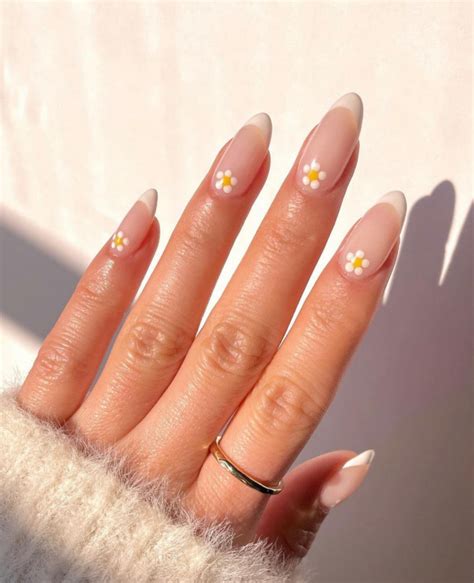 50 Pretty Floral Nail Designs French Tip Natural Nails With Flower I Take You Wedding