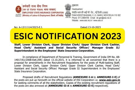 ESIC Recruitment 2025 UDC MTS Clerk Notification Apply Online