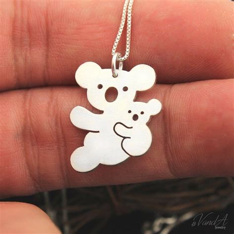 Koala Necklace 925 Sterling Silver Texture Finish Mother Baby Koala