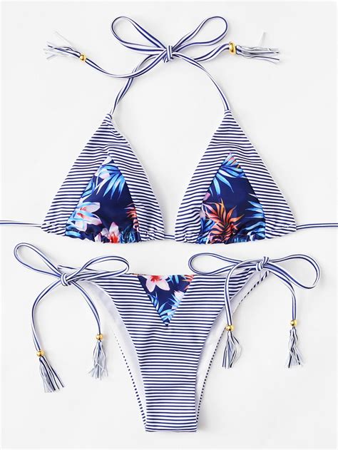 Tassel Striped Bikini Set Bikinis Striped Bikini Bathing Suit Bikini